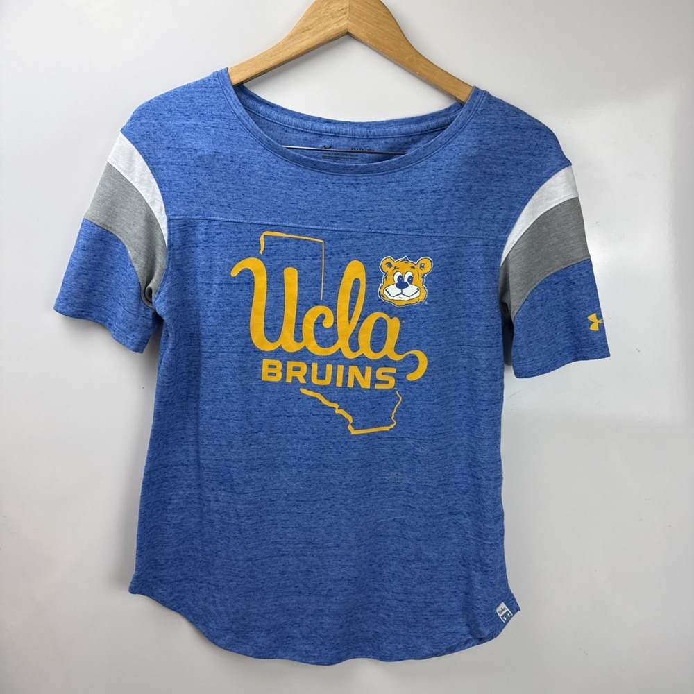 UCLA Bruins Under Armour Shirt Womens Xs  Blue Short Sleeve Stripes Scoop Neck